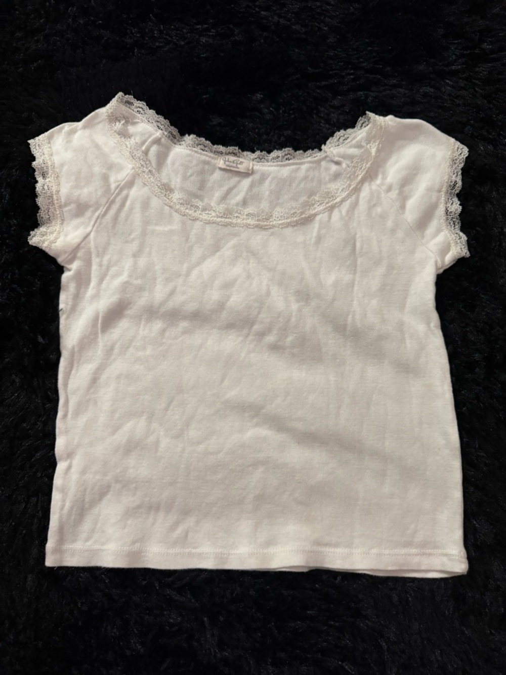 Brandy Melville White Lace-Trim Tee